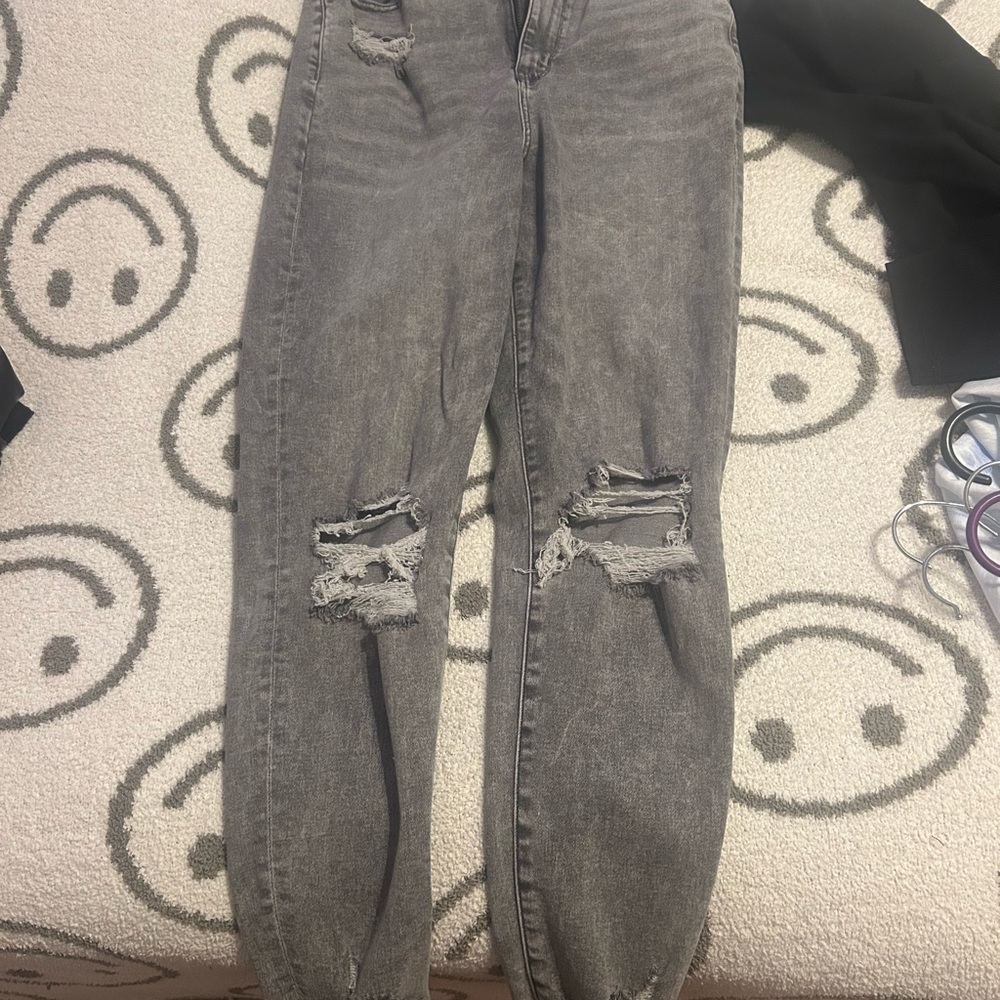 Women's Distressed Gray Jeans